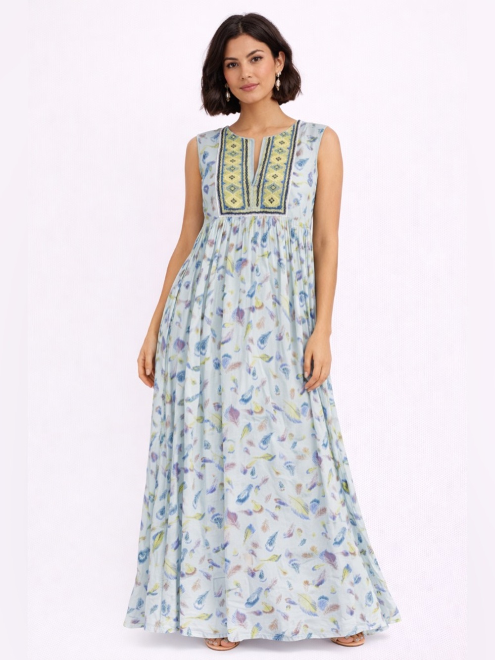 Christophe Sauvat Feather Maxi Dress S Boho Resort Hippie Festival Luxe